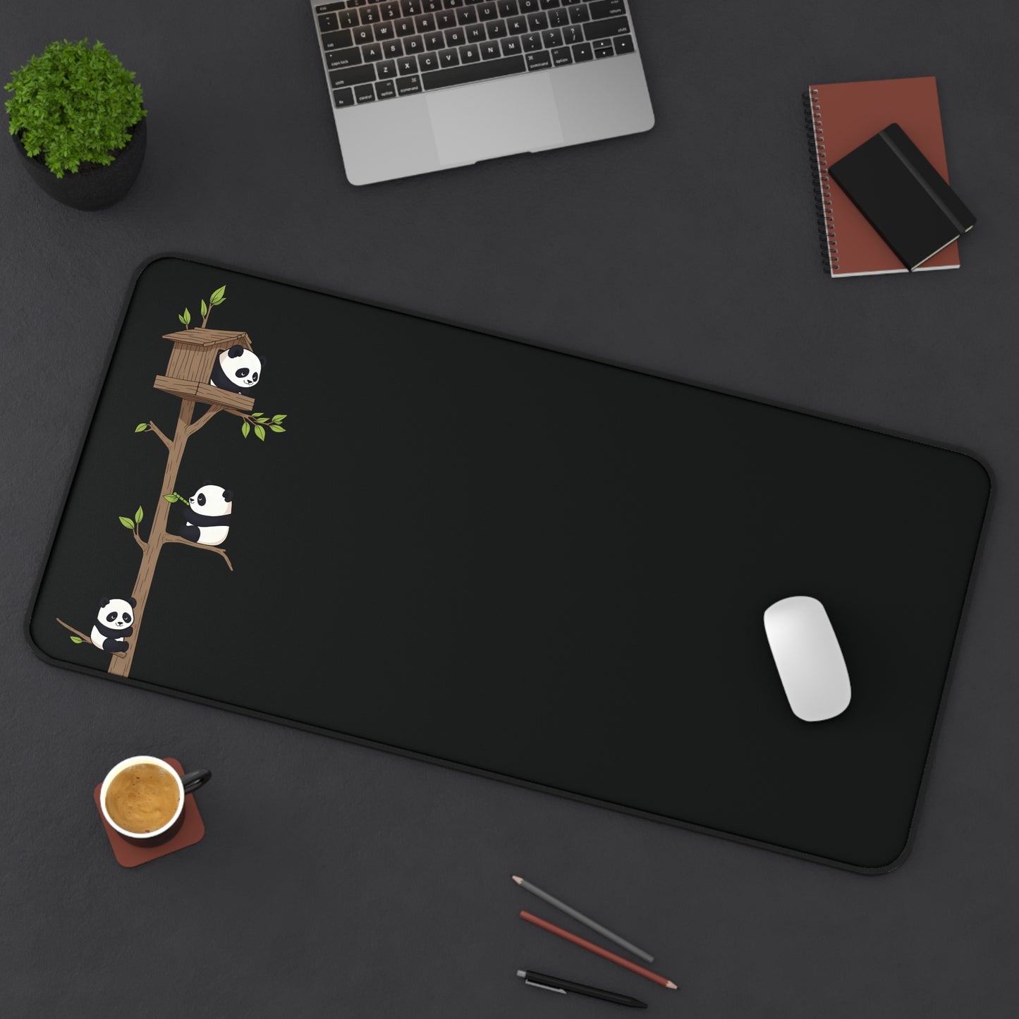 Pandas on the Ledge β Minimalist Desk Mat