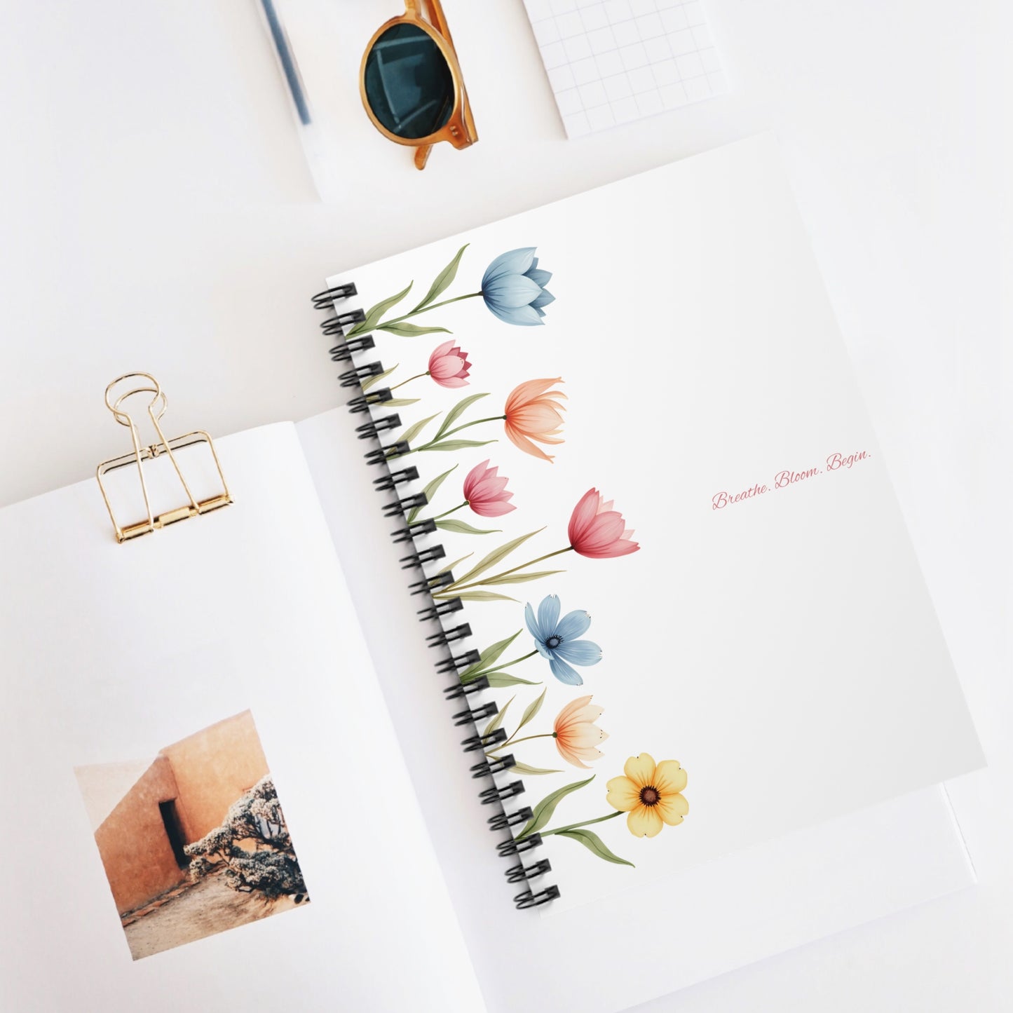 Breathe. Bloom. Begin. – Minimalist Spiral Notebook