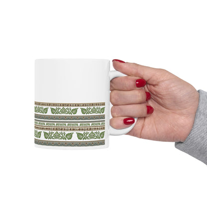 Mug - Indian Block Print Inspired Green Leaf Pattern Design