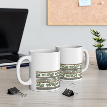 Mug - Indian Block Print Inspired Green Leaf Pattern Design