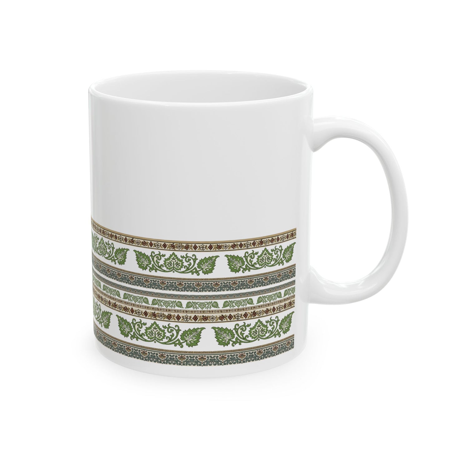 Mug - Indian Block Print Inspired Green Leaf Pattern Design